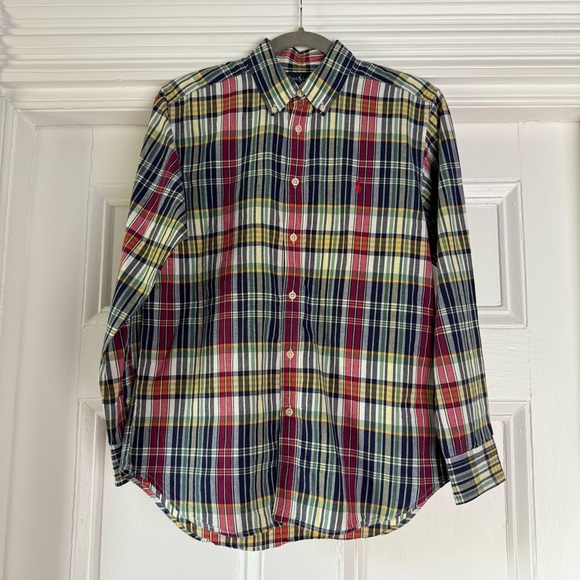Ralph Lauren Boy’s Red and Green Casual Cotton Button Down Shirt Large - Picture 2 of 13